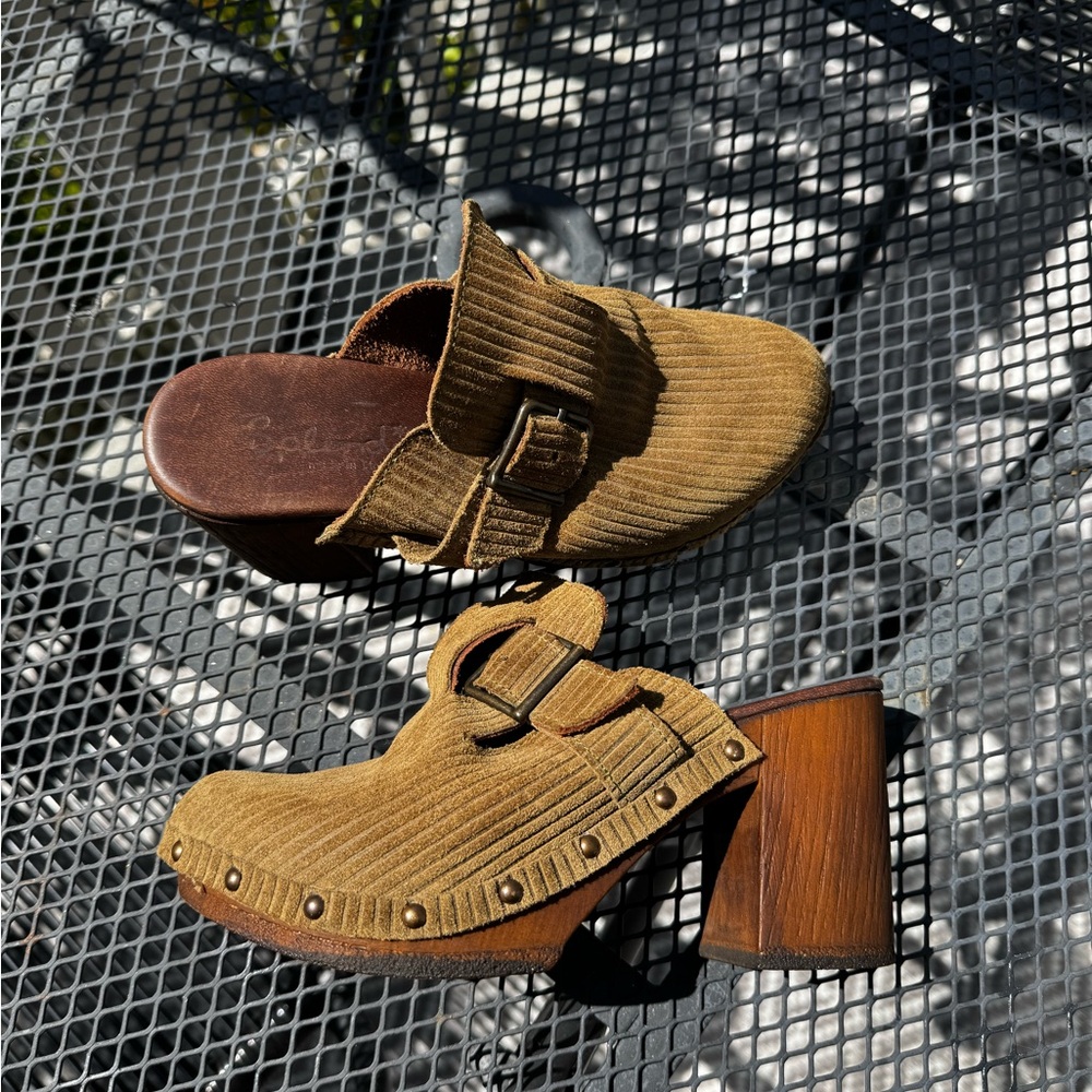 Splendid Brown Mules with Wooden Heel